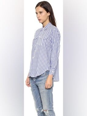 Madewell Blue White Gingham Button Down Long Sleeve Shirt front pockets sz XS